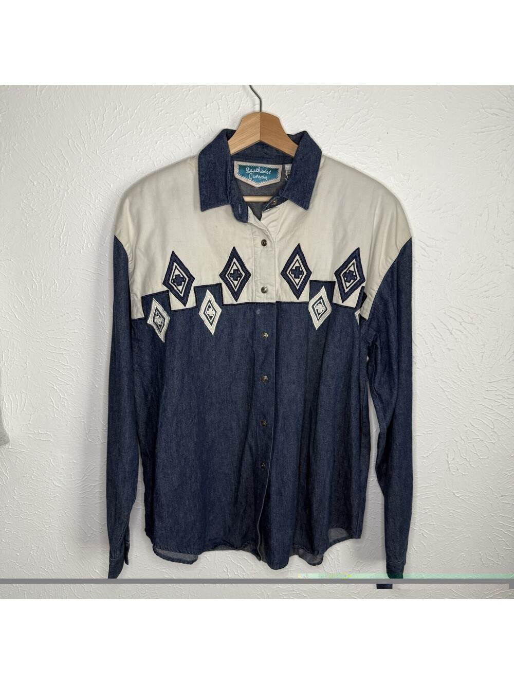 Vintage 90s Southwest Canyon Denim Western Long Sleeve Shirt Women's Size Large